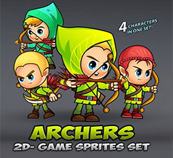 极品矢量弓箭手素材(可自由组合/2D游戏精灵合集)：Archers 2D Game Sprites Set
